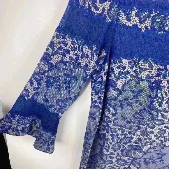 Rebecca Taylor Blue 100% Silk Lace Trim 3/4 Relaxed Fit Shift Dress Sz.2 Goth - Picture 5 of 9